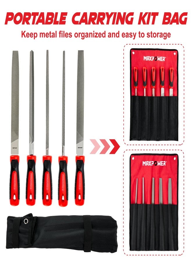 MAXPOWER 10-inch Metal File Set, 5 Pieces Hand Files Including Flat, Round, Half-Round, Triangle and Square, Soft Grip Handle, File Set for Wood, Metal Work and DIY - Image 5