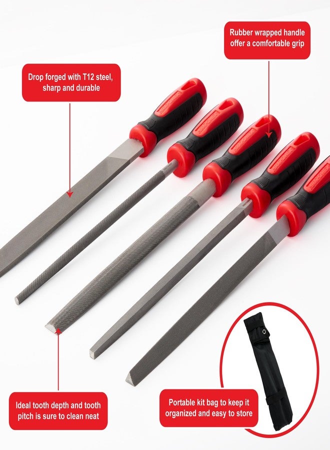 MAXPOWER 10-inch Metal File Set, 5 Pieces Hand Files Including Flat, Round, Half-Round, Triangle and Square, Soft Grip Handle, File Set for Wood, Metal Work and DIY - Image 4