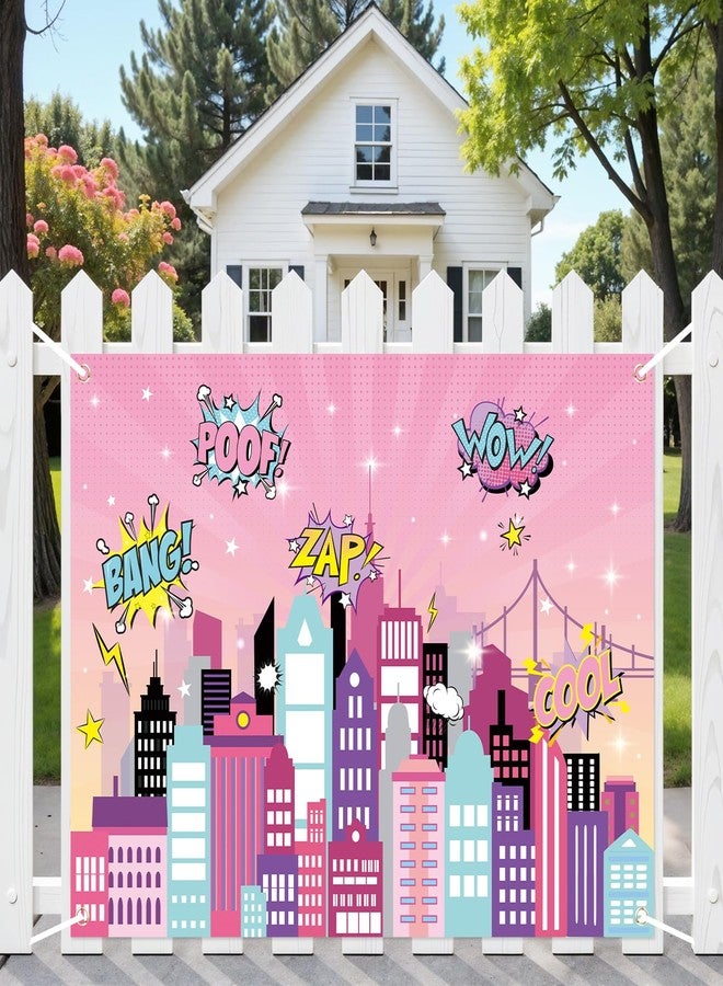 TagreSpike Hero Themed Party Decorations for Girls Fun Hero Banner Backdrop with Paper Cardboard Inspirational Cityscape Photography Background Welcome Heroes Banner for Comic Theme Birthday Party Baby Shower - Image 5