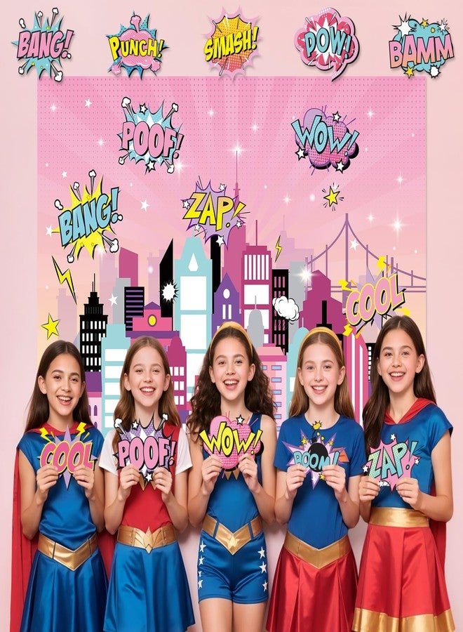 TagreSpike Hero Themed Party Decorations for Girls Fun Hero Banner Backdrop with Paper Cardboard Inspirational Cityscape Photography Background Welcome Heroes Banner for Comic Theme Birthday Party Baby Shower - Image 3