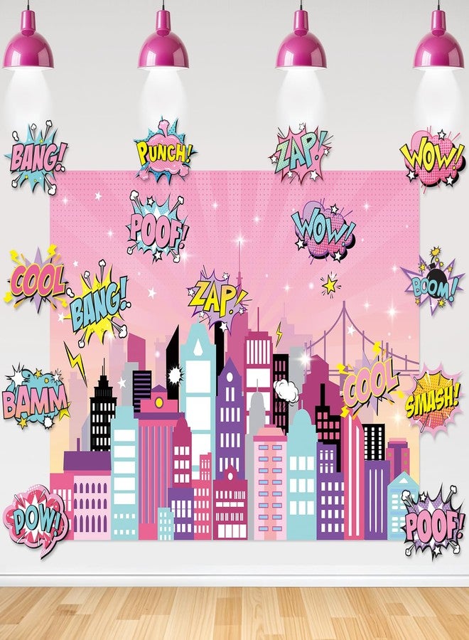 TagreSpike Hero Themed Party Decorations for Girls Fun Hero Banner Backdrop with Paper Cardboard Inspirational Cityscape Photography Background Welcome Heroes Banner for Comic Theme Birthday Party Baby Shower - Image 1