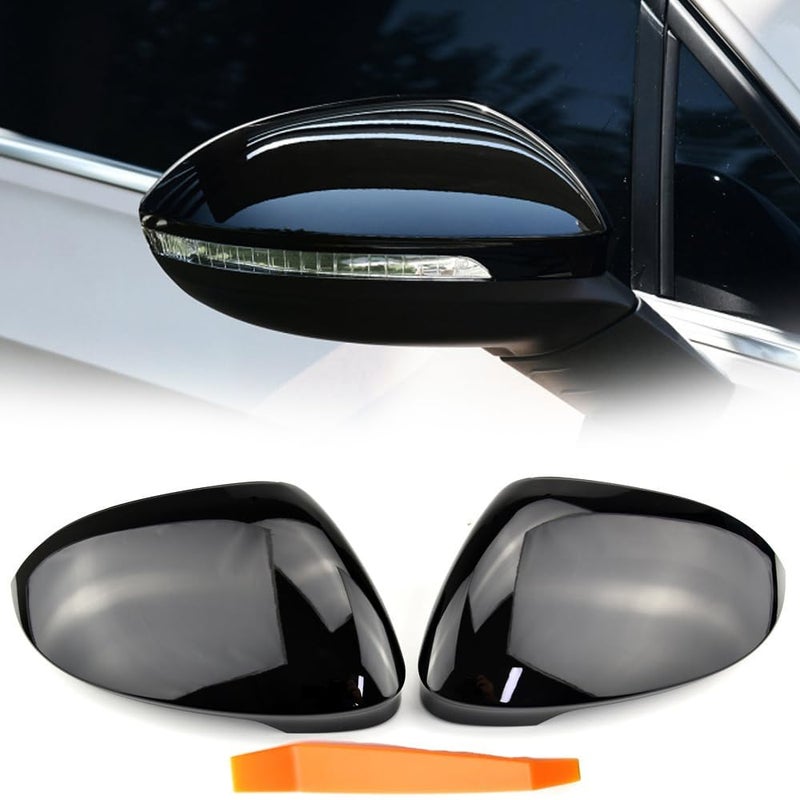 1 Pair Black Door Mirror Cover Caps with Assist Lane Change for VW Golf 8 MK8 2020-2021 - Image 1