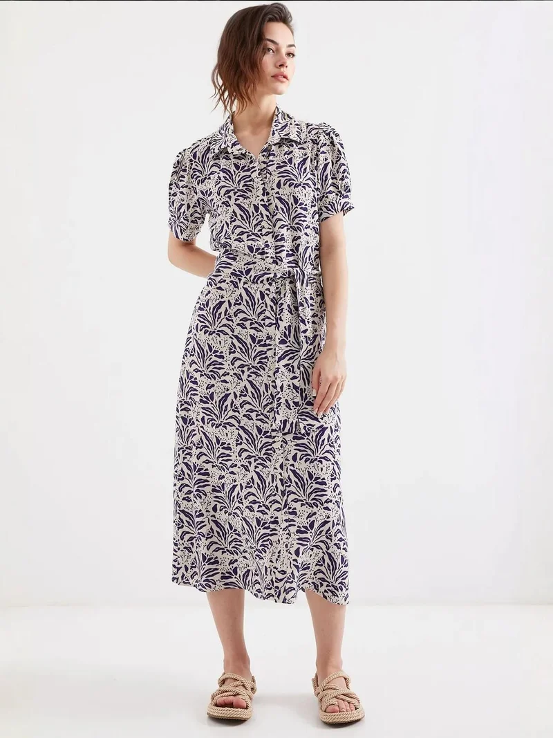 بيغ دارت فستان ميدي مزهر بياقة قميص وربطة من