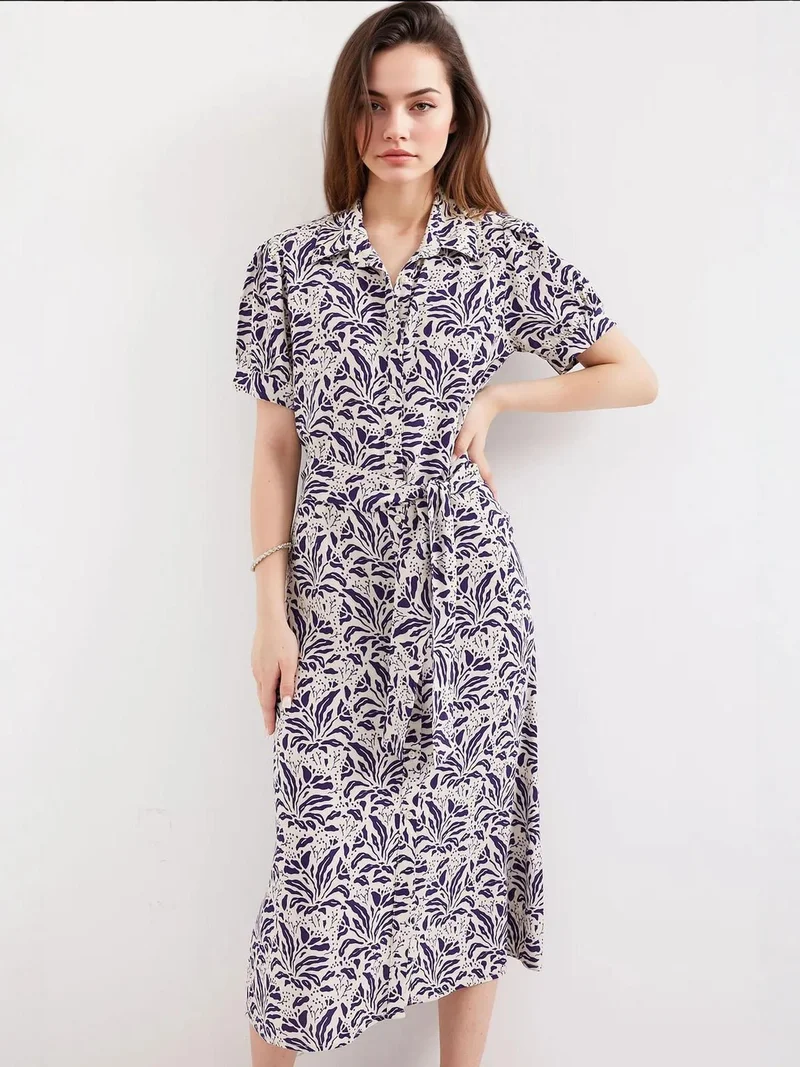 بيغ دارت فستان ميدي مزهر بياقة قميص وربطة من