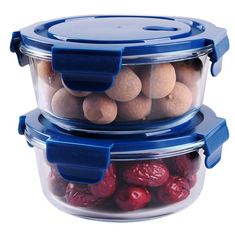 ZEPOLI Glass Food Storage Containers with Blue Lids, 660 ML Glass Meal Prep Containers, Airtight Glass Lunch,BPA Free & Leak Proof (2 PACK, ROUND) - Image 1