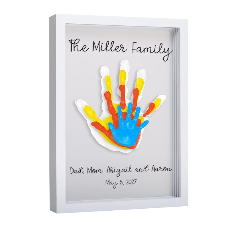 Pearhead Clear Family Handprint Frame, DIY Art Print Keepsake, Home Decor, Gift for New and Expecting Parents, 4 Paint Colors Included - Image 1