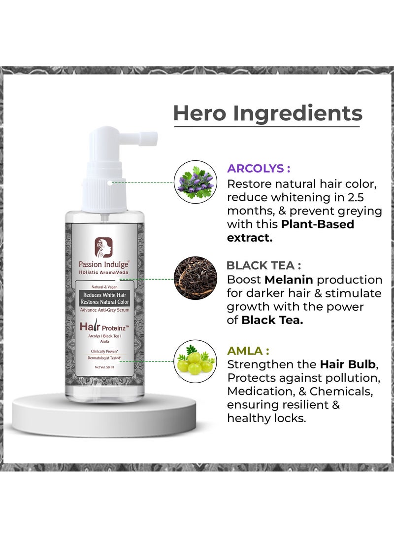 Passion Indulge Hair Growth & Anti-Grey Hair Serum Combo | With Redensyl, Rosemary, Saw Palmetto & Brahmi for Hair Growth | Arcolys, Amla & Black Tea for Premature Greying | Unisex | 2 x 50ml - Image 3