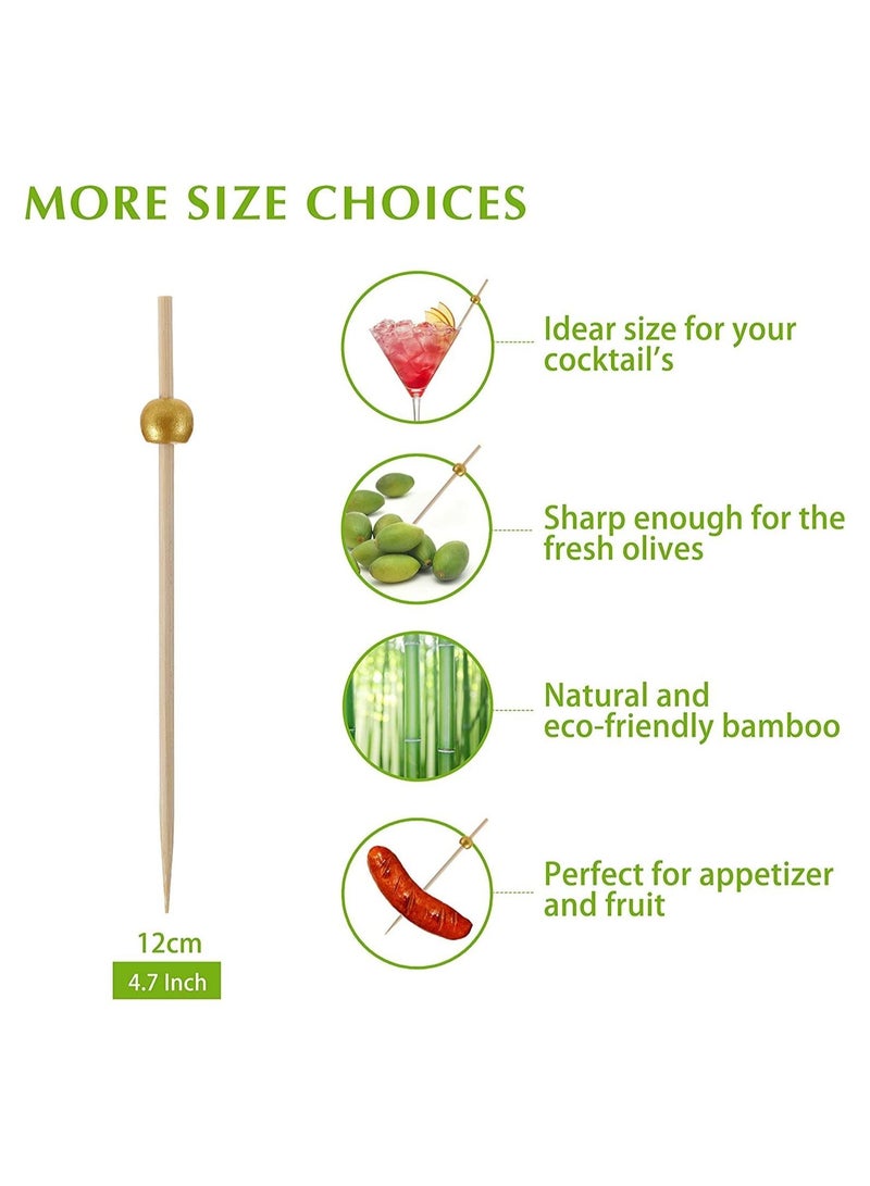 SYOSI عصي كوكتيل، 100 قطعة عيدان أسنان كوكتيل طبيعية من الخيزران، عصي تزيين كوكتيل فاخرة، لؤلؤة ذهبية 4.7 بوصة للاختيارات للمقبلات/تزيين المشروبات/الشواء/الحفلات/الزفاف - Image 5