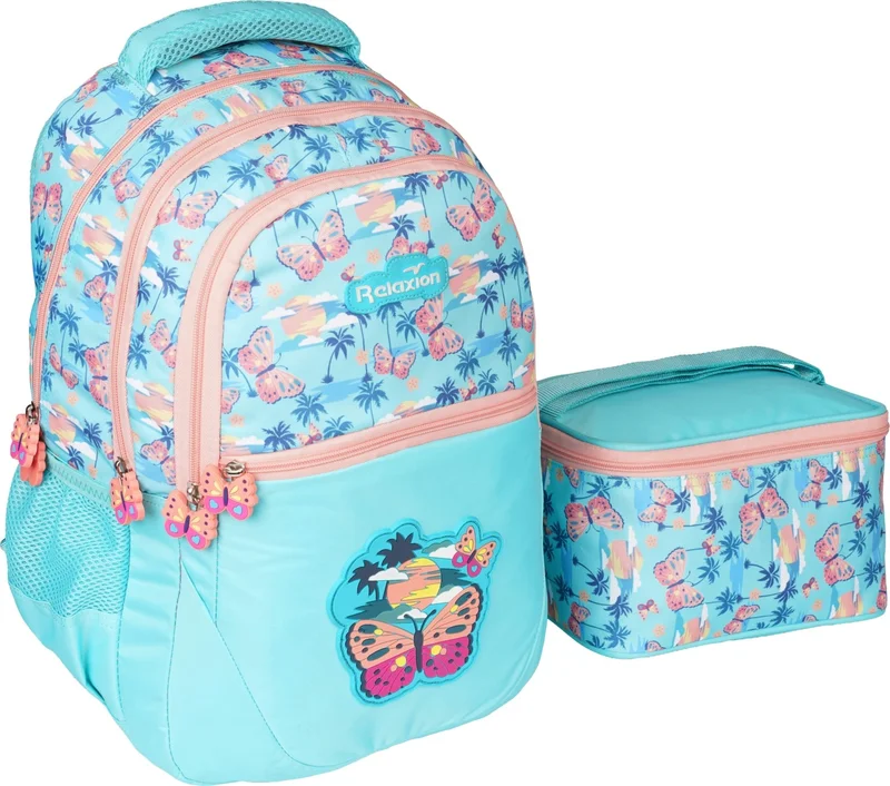 ريلاكسن Turquoise Butterfly Primary School Bag with Lunchbox 1350-22