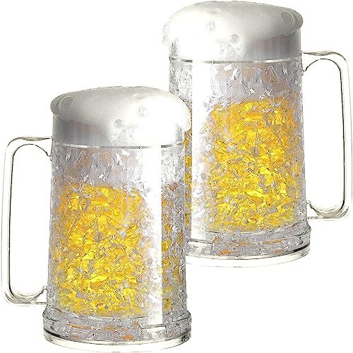 EASICOZI Double Wall Gel Frosty Freezer Ice Mugs Clear 16oz Set of 2 (White) - Image 1