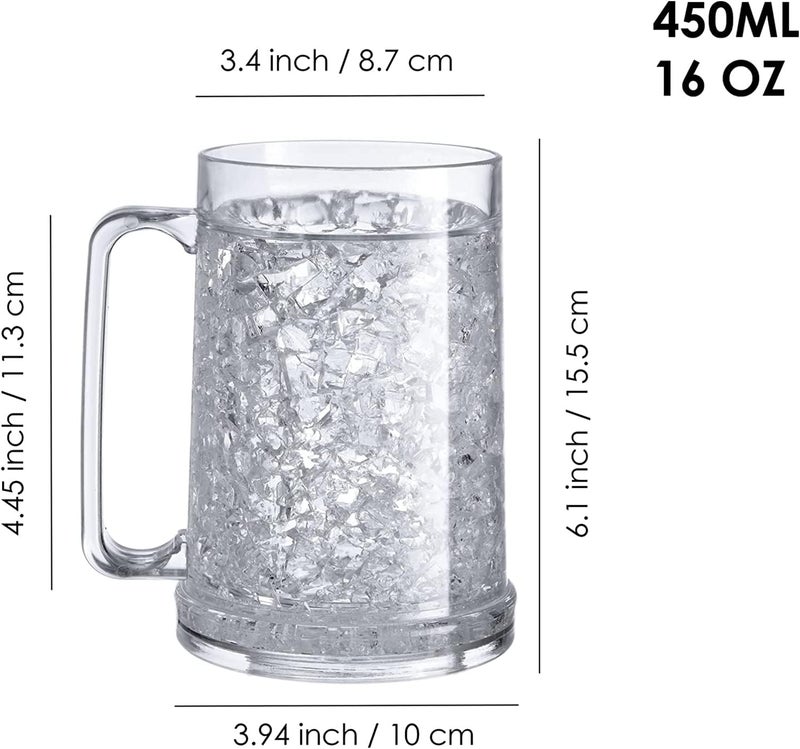 EASICOZI Double Wall Gel Frosty Freezer Ice Mugs Clear 16oz Set of 2 (White) - Image 2