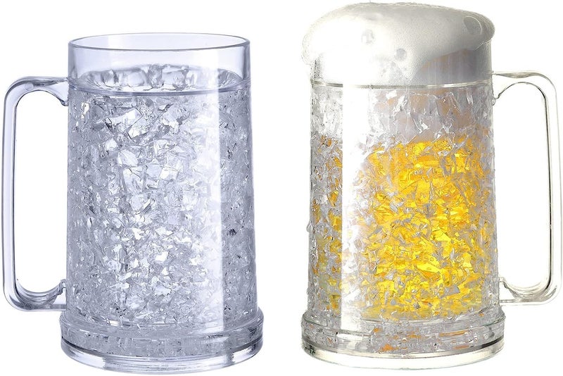 EASICOZI Double Wall Gel Frosty Freezer Ice Mugs Clear 16oz Set of 2 (White) - Image 3