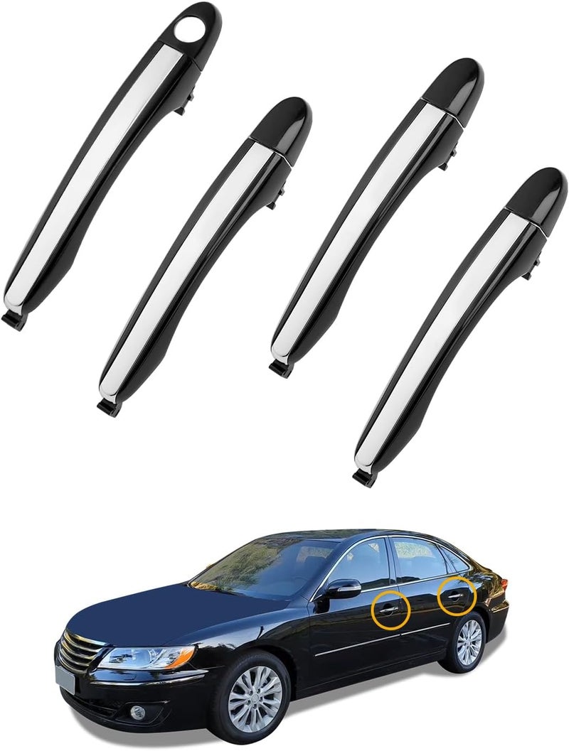 Gledewen Exterior Door Handle Set (4PCS), Compatible with 2006-2011 Hyundai Azera, Outside Front & Rear Left Driver & Right Passenger, Black Lever with Chrome Insert Kit, OE# 81946 92214 826513L000 826523L000 - Image 1