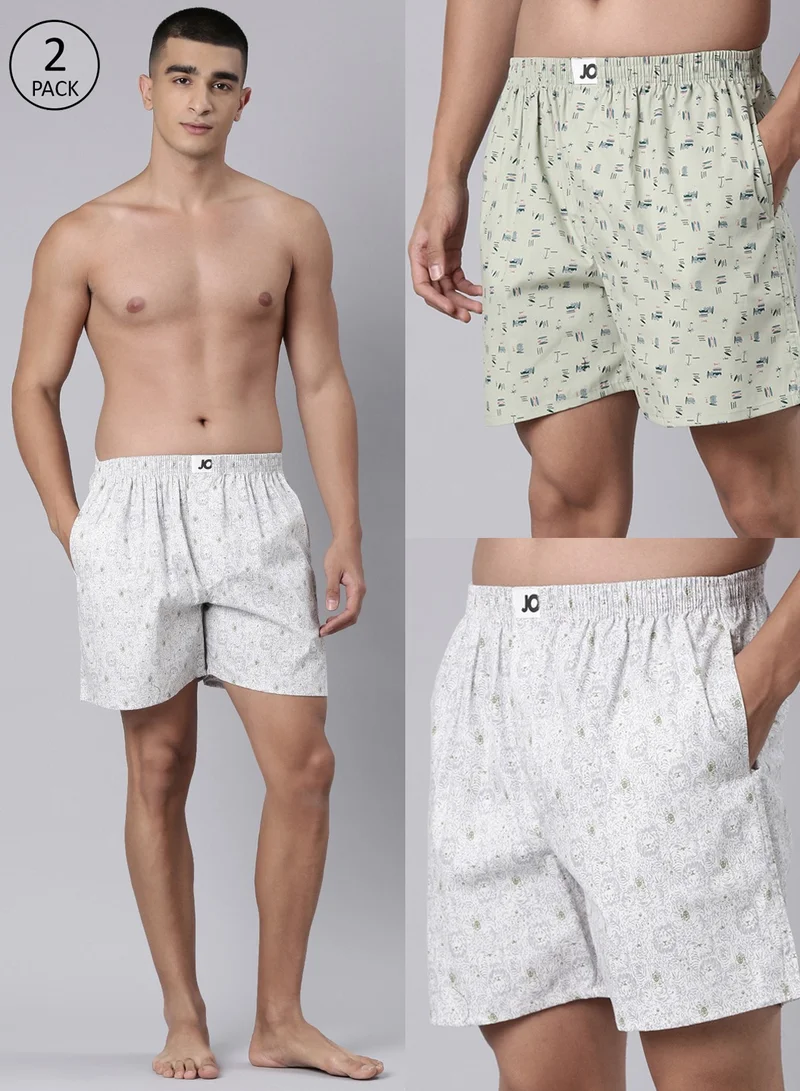 Joven Men Printed Pure Cotton Side Pocket Boxers Pack of 2
