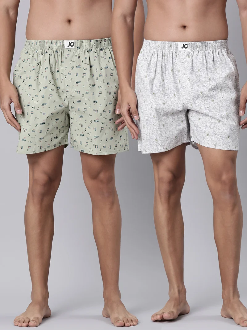 Joven Men Printed Pure Cotton Side Pocket Boxers Pack of 2