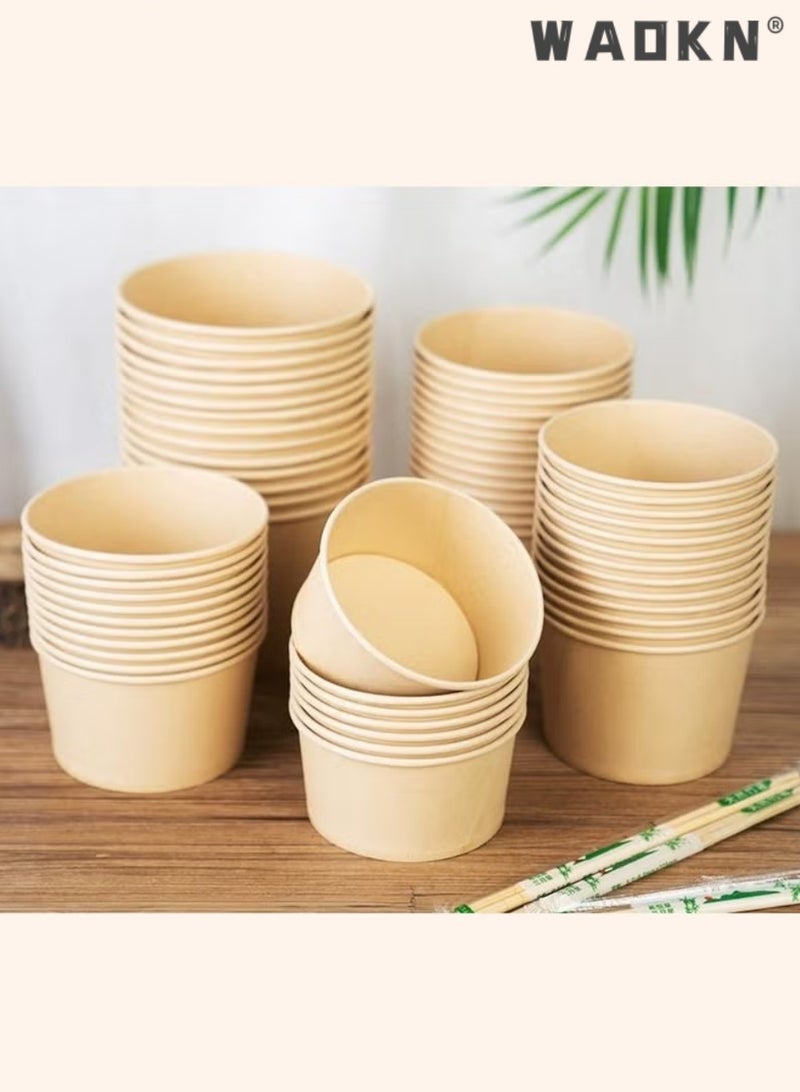 دبليو أيه أو كي أن 50 قطعة من أوعية ورقية للاستخدام مرة واحدة مع غطاء، صندوق طعام من لب الخشب السميك، صندوق تغليف ورقي من تاكاماتسو، 450 مل - Image 1