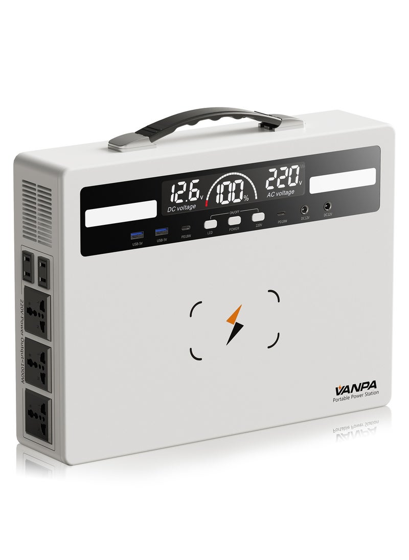 VANPA Portable Power Station 1000W Max 960Wh Solar Generator With Lithium Battery, Large Capacity With 11-ports, Wireless Charging, LED Light Backup Powerbank For Camping  - Image 1