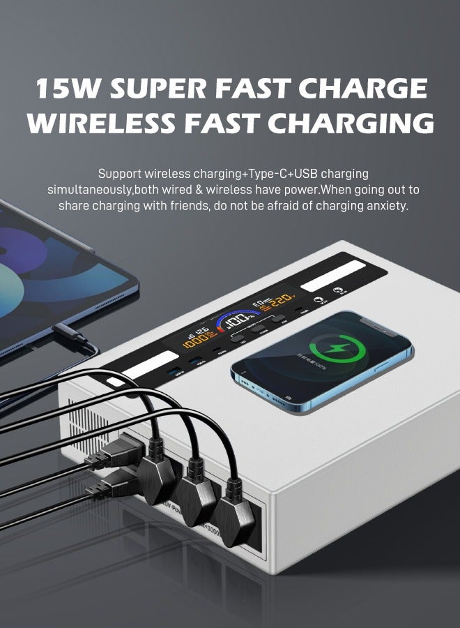 فانپا مولد طاقة محمول 1000 واط 960 وات في الساعة مع بطارية ليثيوم ، سعة كبيرة مع 11 منفذا ، شحن لاسلكي ، باور بانك احتياطي لضوء LED للتخييم - Image 3