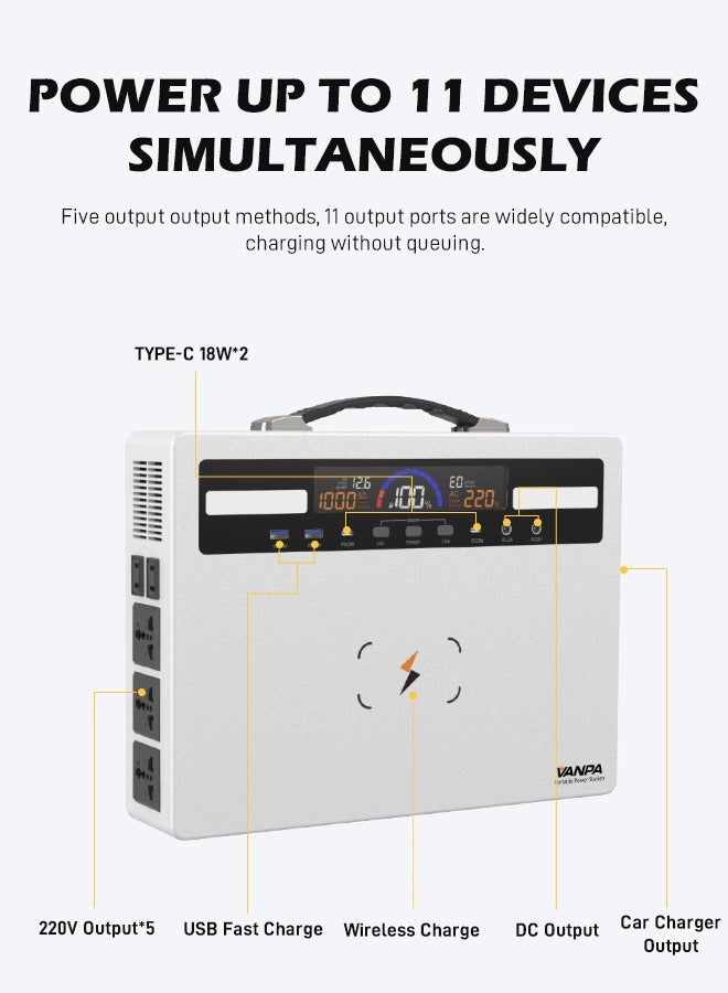 فانپا مولد طاقة محمول 1000 واط 960 وات في الساعة مع بطارية ليثيوم ، سعة كبيرة مع 11 منفذا ، شحن لاسلكي ، باور بانك احتياطي لضوء LED للتخييم - Image 4