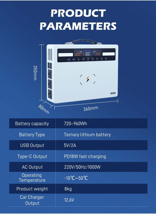 1000W Portable Power Station Max 960WH Pure Sine Wave Lithium Battery  AC 220V Output Backup Powerbank Solar Generator For Camping - pzsku/Z328B86F19E08A8F9A145Z/45/_/1740469493/3f18b0c6-60de-4369-a050-83ddb01ff1e7