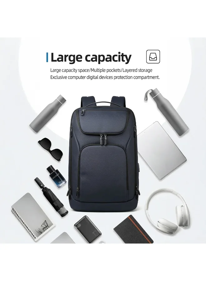 موبكوس حقيبة ظهر موبكوس زرقاء داكنة 8951 مقاومة للماء ومضادة للسرقة، حقيبة ظهر للكمبيوتر المحمول مزودة بمنفذ شحن USB - حقيبة ظهر متينة من قماش أكسفورد مناسبة للأعمال والسفر للرجال والنساء، حقيبة أنيقة للعمل والدراسة الجامعية مع جيوب متعددة.