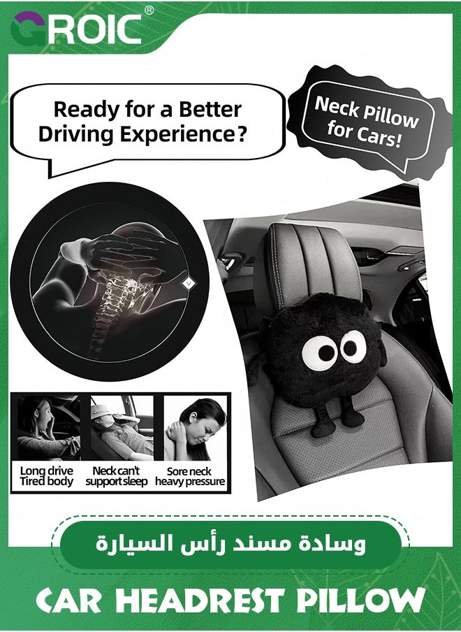 GROIC Cute Big-Eyed Sprite Car Headrest Pillow,  Cartoon Neck Pillow for Car, Soft Car Seat Pillow, Head Rest Cushion, Plush Comfort Neck Cushions for Driving, Traveling  - Image 3