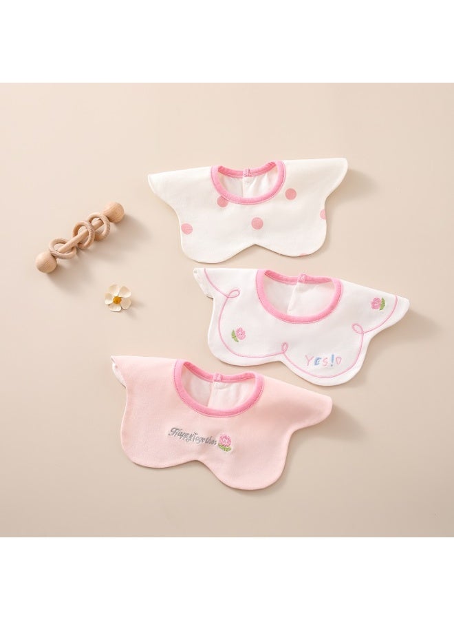 3-Pack Infant Bibs - 360° Rotatable Waterproof Cotton Drool Bibs for Newborns, Anti-Spit Milk Essentials with Petal Design - Image 1