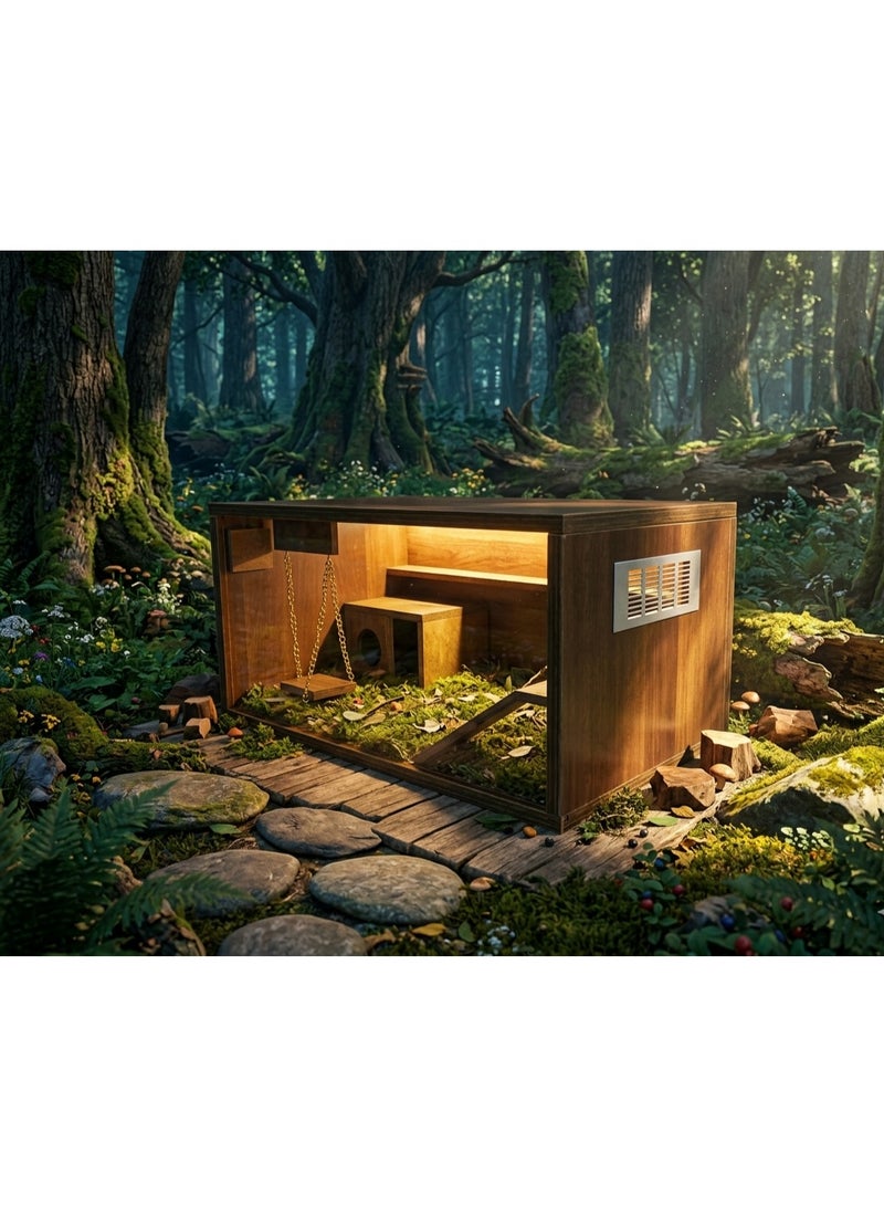 Hany Wood Royal Hamster Palace - Waterproof and moisture-resistant HPL countertop - Glass front and LED lighting - Includes silent wooden wheel and gift set: 2 x 250g candy shavings + coloring book - Image 2