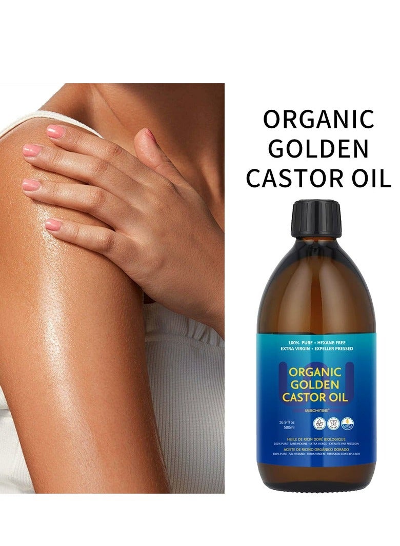 wachinas Organic Golden Castor Oil - 500mL (16.91 Fl Oz (Pack of 1)) | 100% Pure & Expeller Pressed for Hair, Skin & Digestion | Hexane Free - Image 3