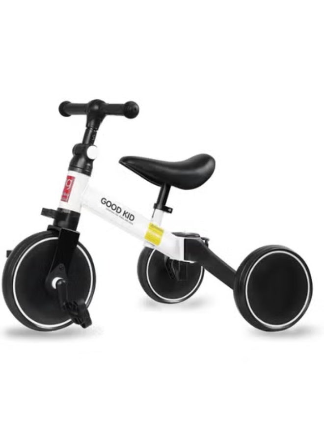 JAJEEK 4-in-1 Kids Balance Bike & Tricycle – Adjustable Seat Toddler Ride-On for 1–4 Years | Indoor & Outdoor Push Trike Toy | Convertible First Bike & Birthday Gift for Boys & Girls – White - Image 1