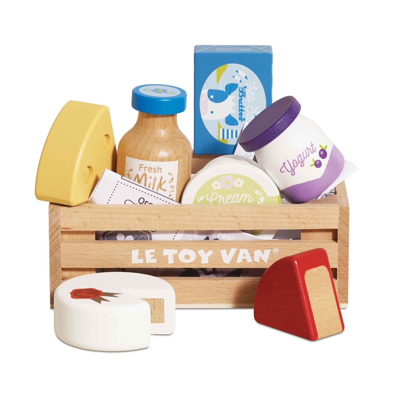 Le Toy Van - Wooden Honeybee Market Cheese & Dairy Crate | Wooden Market Stall Food | Supermarket Pretend Play Shop Food (TV185) - Image 1