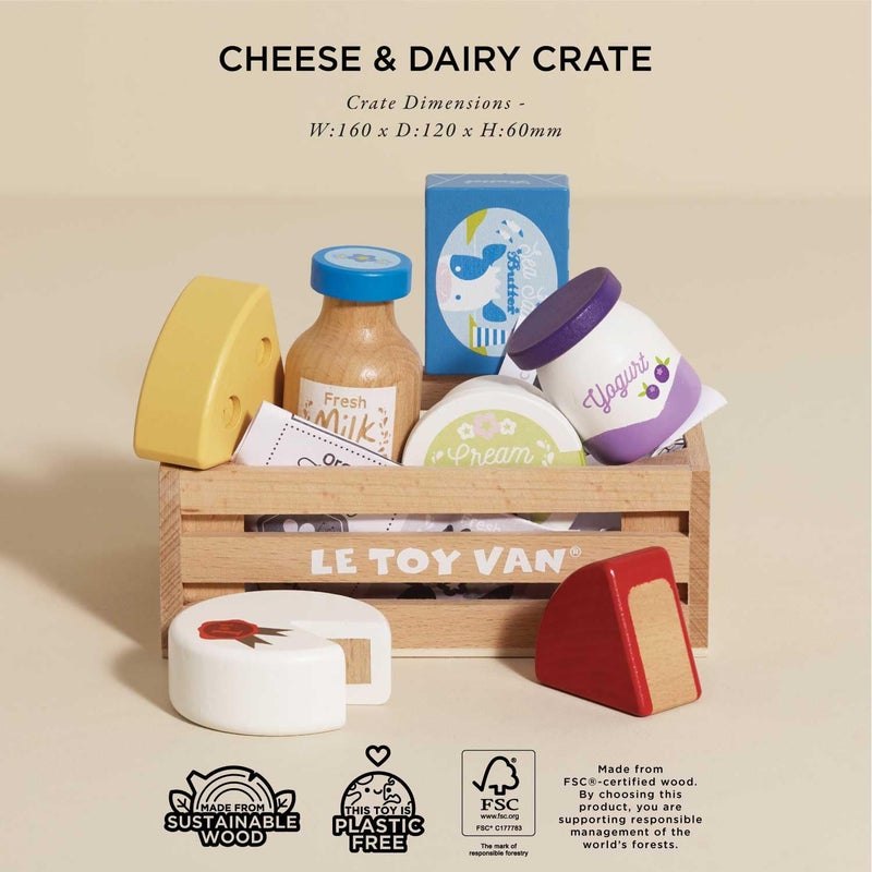 Le Toy Van - Wooden Honeybee Market Cheese & Dairy Crate | Wooden Market Stall Food | Supermarket Pretend Play Shop Food (TV185) - Image 3