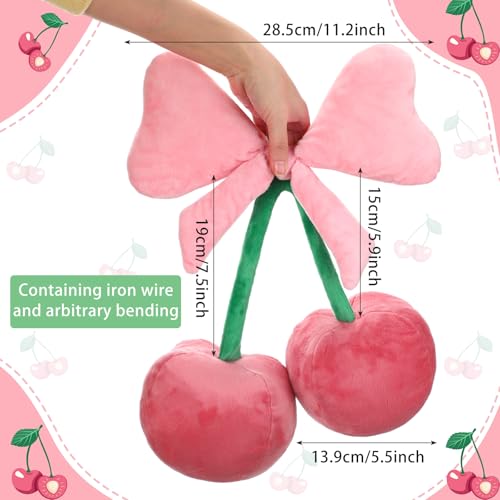 Beeveer Bow Pillow Cherry Throw Pillow Aesthetic Cute Coquette Room Decor Funny Preppy Cherry Cushions for Bedroom Living Room Sofa Bed Chair Decoration (Pink,Small) - Image 2