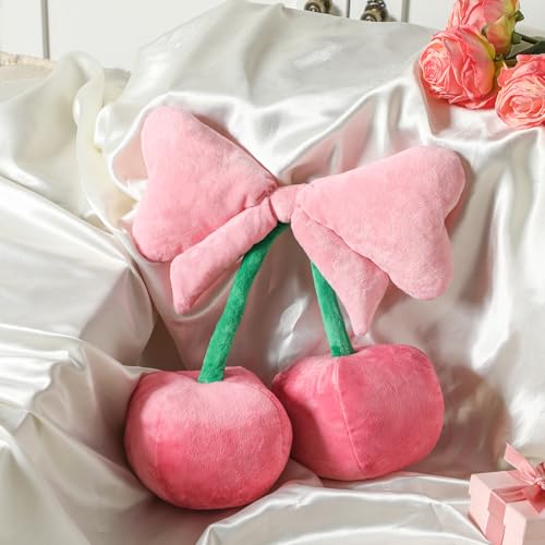 Beeveer Bow Pillow Cherry Throw Pillow Aesthetic Cute Coquette Room Decor Funny Preppy Cherry Cushions for Bedroom Living Room Sofa Bed Chair Decoration (Pink,Small) - Image 3