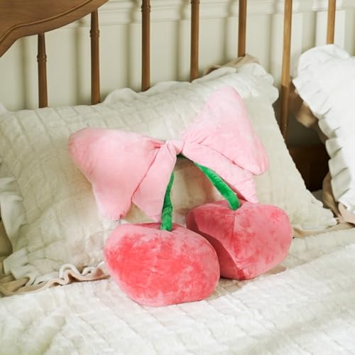 Beeveer Bow Pillow Cherry Throw Pillow Aesthetic Cute Coquette Room Decor Funny Preppy Cherry Cushions for Bedroom Living Room Sofa Bed Chair Decoration (Pink,Small) - Image 5