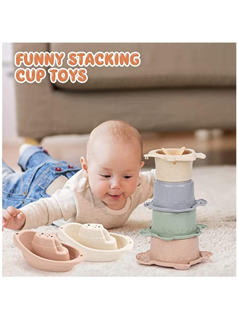 YelaJoy Baby Bath Toys for Toddlers 1-3 Year Old, Bathtub Water Toys for Kids Age 2-4, Contains 4 Stacking Cups, 2 Boats 2 Whale-Shaped Spoons, Gift for Infants Boys Girls 6-12 Months  - Image 4