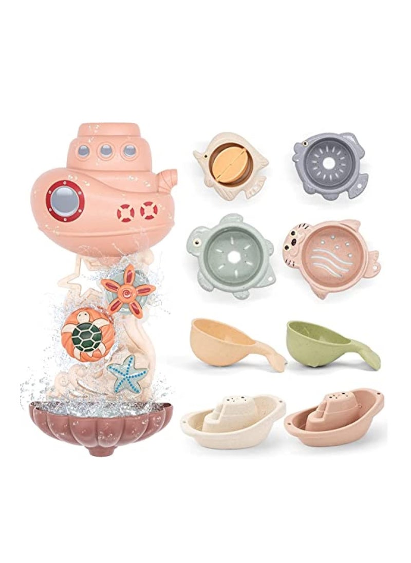 YelaJoy Baby Bath Toys for Toddlers 1-3 Year Old, Bathtub Water Toys for Kids Age 2-4, Contains 4 Stacking Cups, 2 Boats 2 Whale-Shaped Spoons, Gift for Infants Boys Girls 6-12 Months  - Image 1