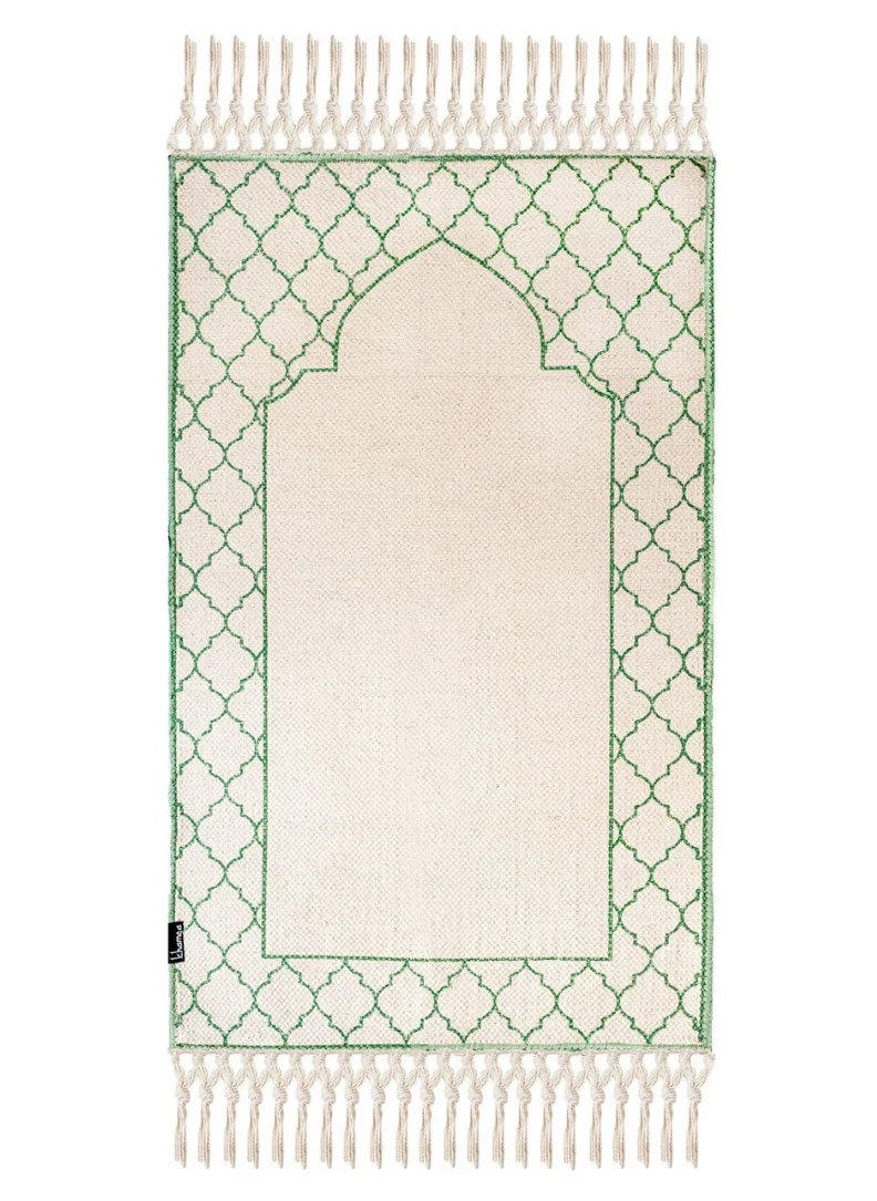 KHAMSA Comfort | Muslim Prayer Rug Prayer Mat with Added Foam Children Size 55 cm x 100 cm Arabic Style Janamaz in 100% Soft Organic Cotton Fabric Handcrafted Arabic Design | Akhdar - Green