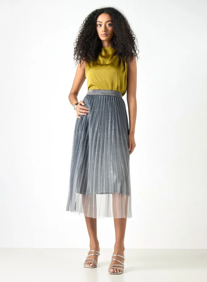 2Xtremz 2Xtremz Pleated Midi A-Line Skirt with Elasticated Waistband