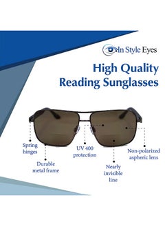 In Style Eyes Racy Aviator Bifocal Reading Sunglasses Square Metal Frame Bifocal Readers Nonpolarized Aspheric Lens Brown 2.0X  - Image 3