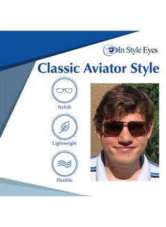 In Style Eyes Racy Aviator Bifocal Reading Sunglasses Square Metal Frame Bifocal Readers Nonpolarized Aspheric Lens Brown 2.0X  - Image 5