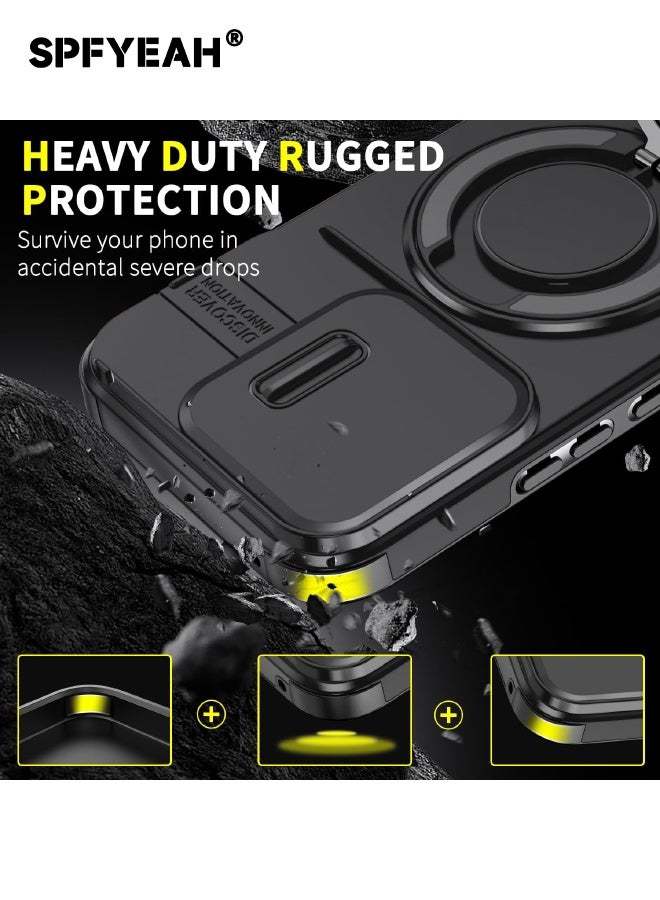 SPFYEAH [2-in-1] Honor 400 Lite Case with Privacy Screen Protector, Slide Camera Cover, Built-in 360° Rotate Round Ring Kickstand, Heavy Duty Shockproof Back Cover for Honor 400 Lite 5G 6.7 inch (Black, 1+1 Pack) - Image 2