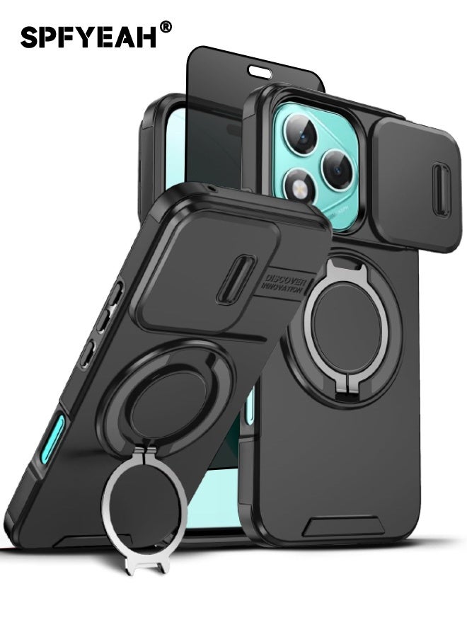 SPFYEAH [2-in-1] Honor 400 Lite Case with Privacy Screen Protector, Slide Camera Cover, Built-in 360° Rotate Round Ring Kickstand, Heavy Duty Shockproof Back Cover for Honor 400 Lite 5G 6.7 inch (Black, 1+1 Pack) - Image 1