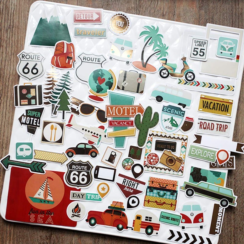 Doraking Foil Gold Paper Stickers, 65PCS Travel Themed Decoration for Scrapbook, Multicolored, Waterproof, Premium Adhesive Paper, Irregular Shaped, Holiday Travel Style - Image 2