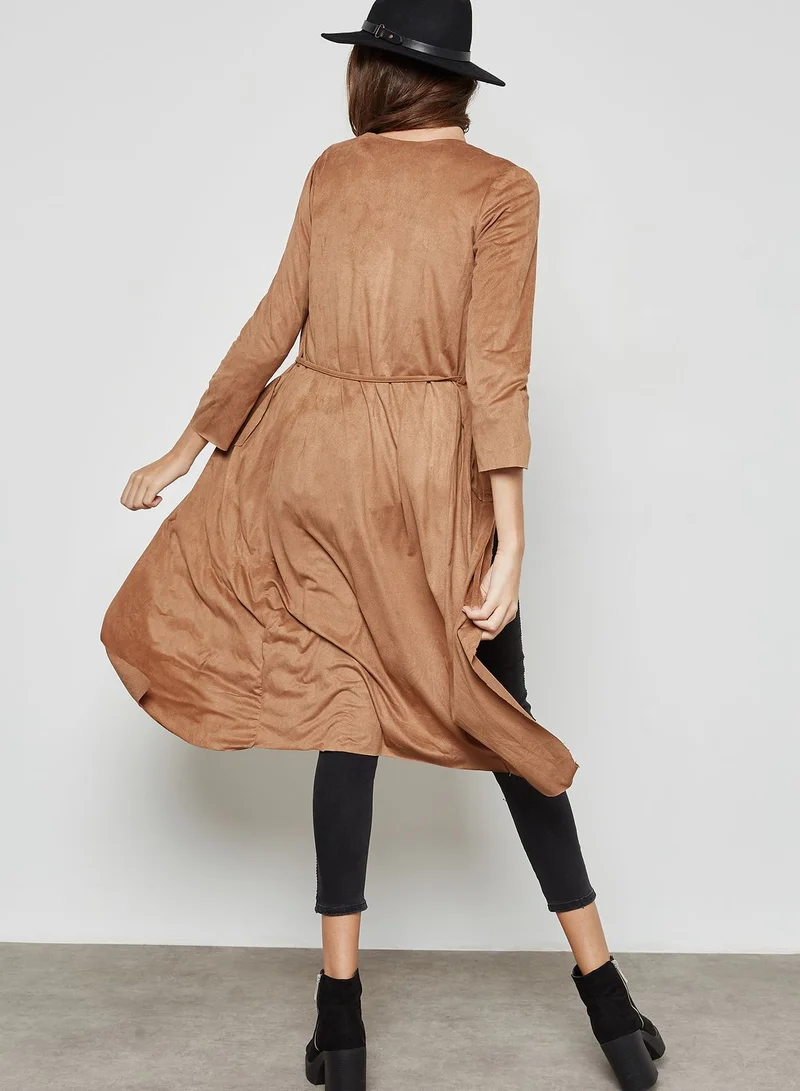 Ginger Suedette Self Tie Longline Cardigan