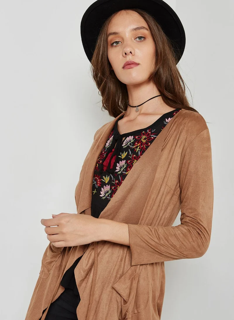 Ginger Suedette Self Tie Longline Cardigan