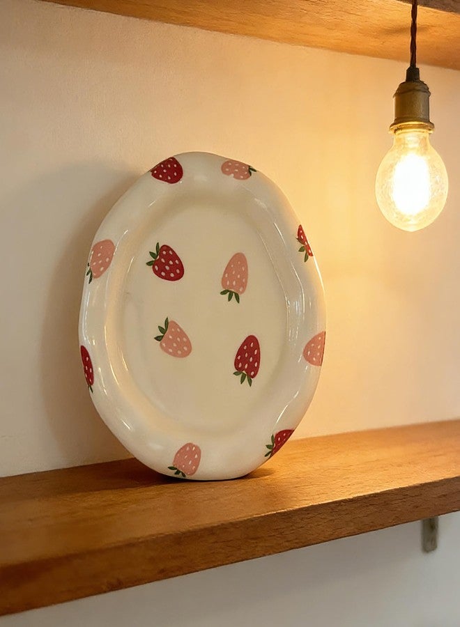 Koythin Jewelry Dish Trinket Tray for Women, Ring Holder, Ceramic Cute Things Vanity Coquette Aesthetic Room Decor Mother's Day Girls Birthday (Strawberries) - Image 4