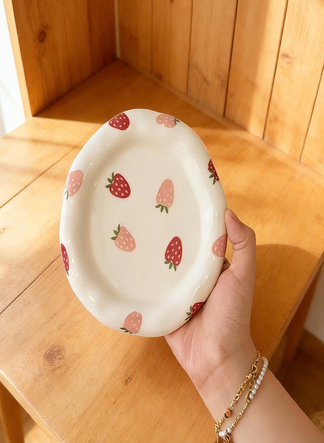 Koythin Jewelry Dish Trinket Tray for Women, Ring Holder, Ceramic Cute Things Vanity Coquette Aesthetic Room Decor Mother's Day Girls Birthday (Strawberries) - Image 2