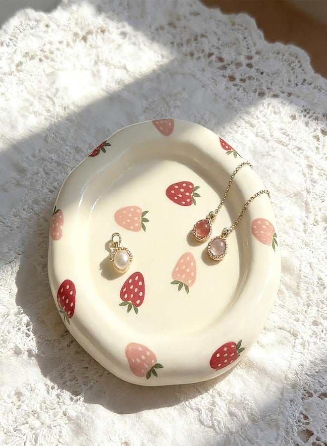 Koythin Jewelry Dish Trinket Tray for Women, Ring Holder, Ceramic Cute Things Vanity Coquette Aesthetic Room Decor Mother's Day Girls Birthday (Strawberries) - Image 3