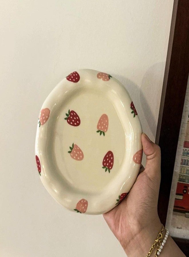 Koythin Jewelry Dish Trinket Tray for Women, Ring Holder, Ceramic Cute Things Vanity Coquette Aesthetic Room Decor Mother's Day Girls Birthday (Strawberries) - Image 1